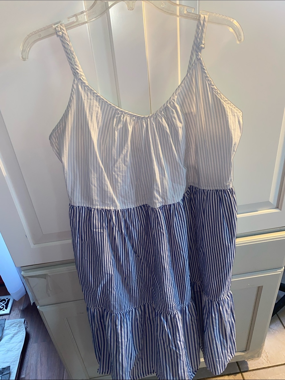 Free Assembly Blue and White Striped Tiered Maxi Dress
